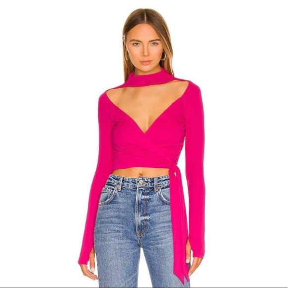 NWT NBD kiara fuchsia long sleeve wrap blouse - Picture 1 of 9